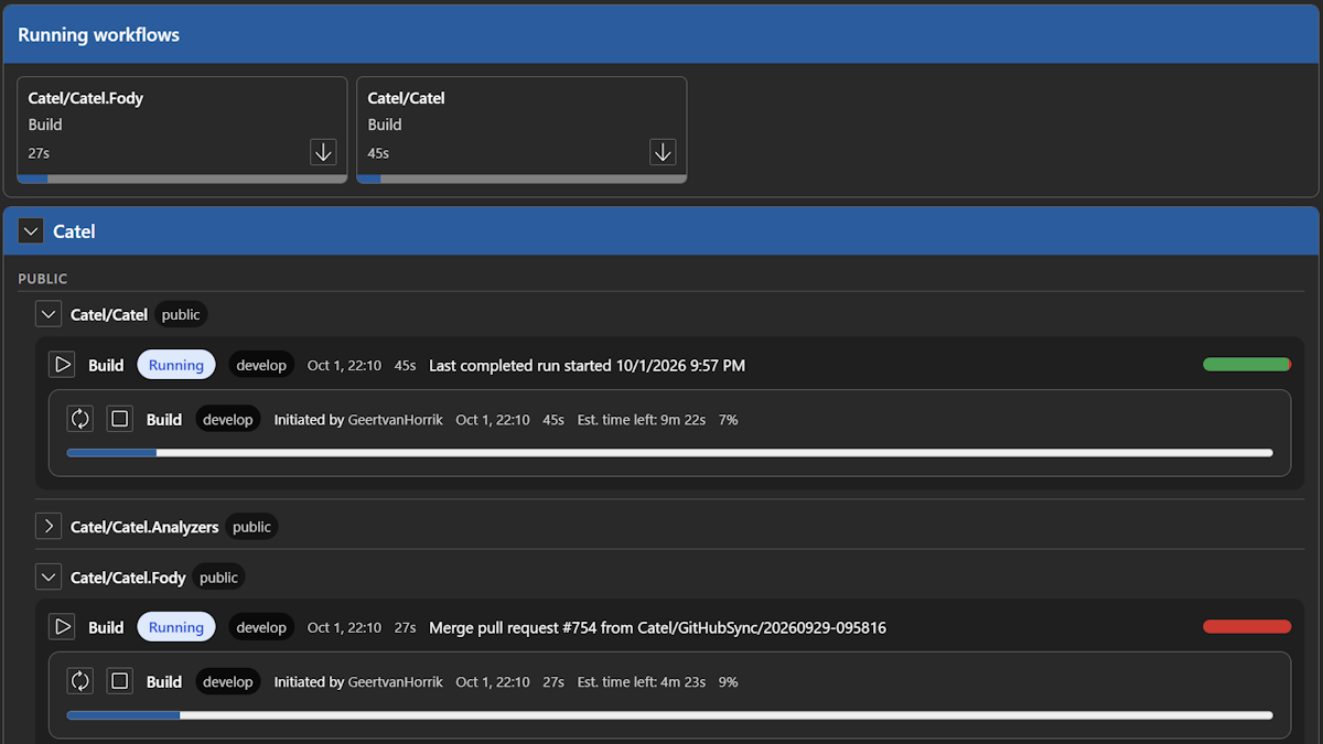 HubActions recent runs and workflow statistics